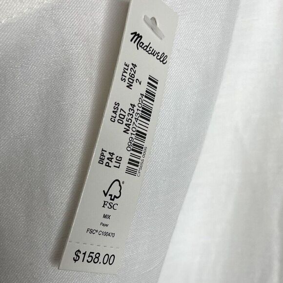 MADEWELL Midi Dress Women 2 One-Shoulder Sleeveless NEW Ivory Linen Blend NQ624 - Picture 12 of 14